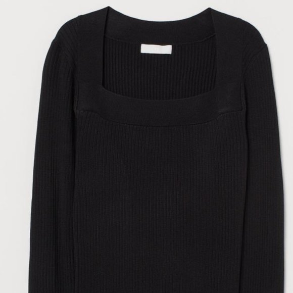 H&M Ribbed Knit Square Neck Long sleeve Top | Small - Black - Picture 3 of 9